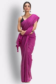 Purple Hand Woven Cotton Saree Without Blouse