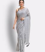 White hand woven cotton saree 