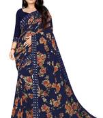 Blue printed georgette saree with blouse