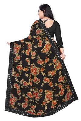 Black printed georgette saree with blouse 2