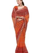 Red Printed Georgette Saree With Blouse
