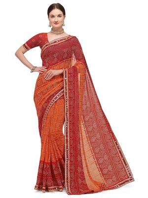 Red Printed Georgette Saree With Blouse 2
