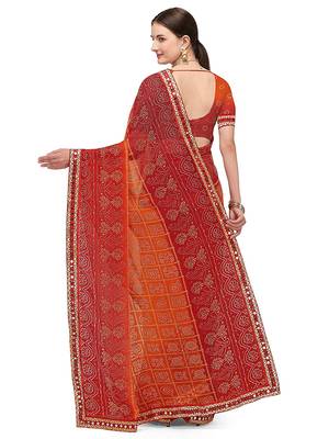 Red Printed Georgette Saree With Blouse 3