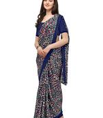 Blue printed georgette saree with blouse