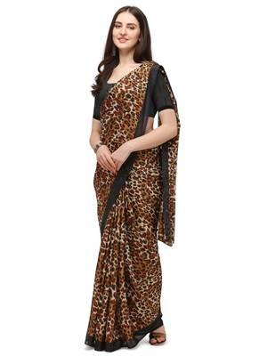 Brown Printed Georgette Saree With Blouse 1