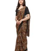 Brown Printed Georgette Saree With Blouse