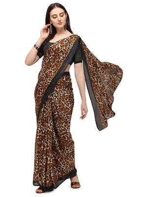 Brown Printed Georgette Saree With Blouse 2