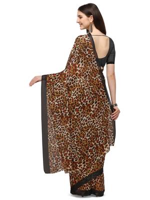 Brown Printed Georgette Saree With Blouse 3