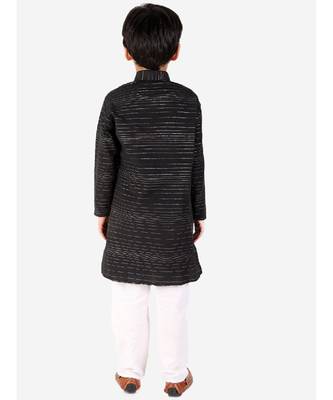 Black Linen Cotton Kurta Pajama Set For Kids 2