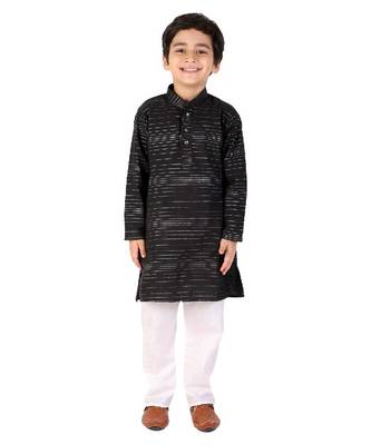 Black Linen Cotton Kurta Pajama Set For Kids 1