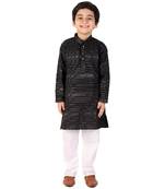 Black Linen Cotton Kurta Pajama Set For Kids