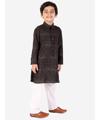 Brown Linen Cotton Kurta Pajama Set For Kids 1
