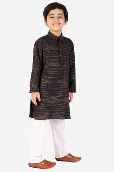 Brown Linen Cotton Kurta Pajama Set For Kids