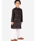 Brown Linen Cotton Kurta Pajama Set For Kids