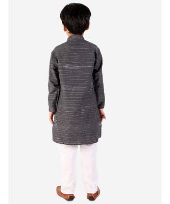 Grey Linen Cotton Kurta Pajama Set For Kids 3