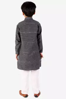 Grey Linen Cotton Kurta Pajama Set For Kids