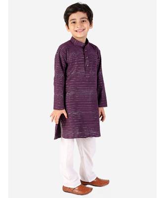 Purple Linen Cotton Kurta Pajama Set For Kids 1