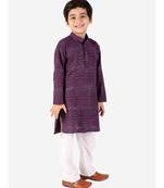 Purple Linen Cotton Kurta Pajama Set For Kids
