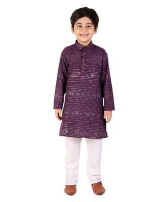 Purple Linen Cotton Kurta Pajama Set For Kids 2
