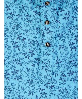 Blue Floral Print Cotton Kurta Pajama Set For Kids 2
