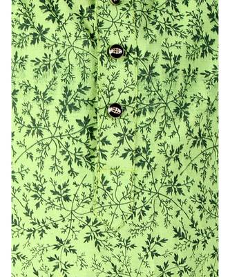 Green Floral Print Cotton Kurta Pajama Set For Kids 2