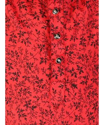 Maroon Floral Print Cotton Kurta Pajama Set For Kids 2