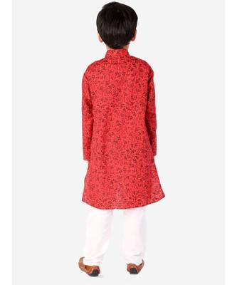 Maroon Floral Print Cotton Kurta Pajama Set For Kids 3