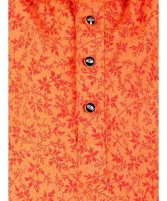 Orange Floral Print Cotton Kurta Pajama Set For Kids 2