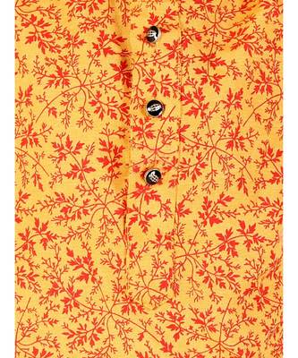 Yellow Floral Print Cotton Kurta Pajama Set For Kids 2