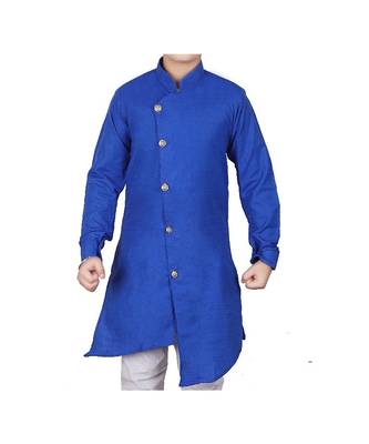 Royal Blue Self Design Cotton Boys Cut Kurta Pajama Set 2