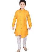 Yellow Self Design Cotton Boys Cut Kurta Pajama Set