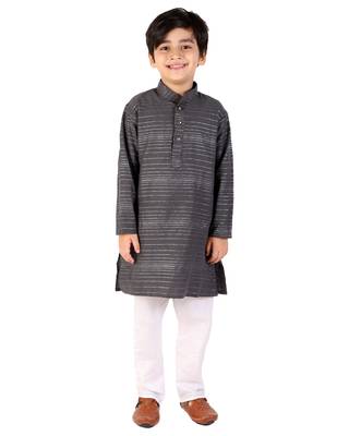 Grey Linen Cotton Kurta Pajama Set For Kids 1