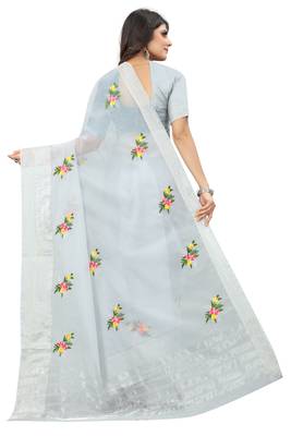 Grey embroidered cotton saree with blouse 2