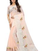 Pink embroidered cotton saree with blouse