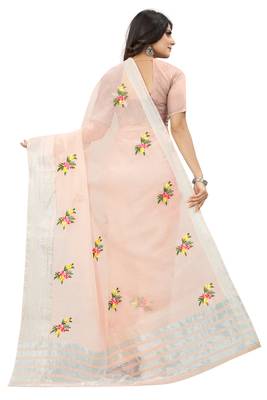 Pink embroidered cotton saree with blouse 2