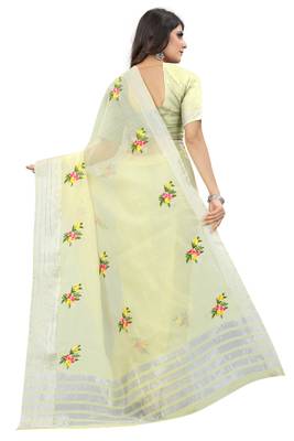 Yellow embroidered cotton saree with blouse 2