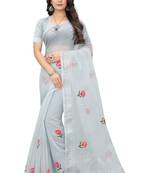 Grey embroidered cotton saree with blouse
