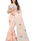 Pink embroidered cotton saree with blouse