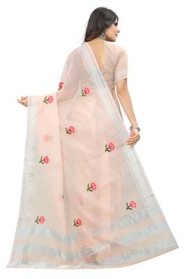 Pink embroidered cotton saree with blouse 2