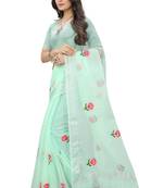 Green embroidered cotton saree with blouse