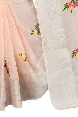 Pink embroidered cotton saree with blouse 5