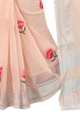 Pink embroidered cotton saree with blouse 5
