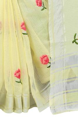 Yellow embroidered cotton saree with blouse 5