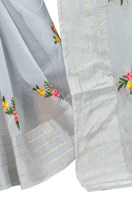 Grey embroidered cotton saree with blouse 5