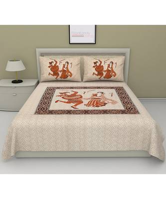 Orange 104 TC Cotton Printed Double Bedsheet with 2 Pillow Covers 1
