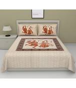 Orange 104 TC Cotton Printed Double Bedsheet with 2 Pillow Covers