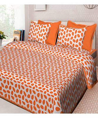 Orange 104 TC Cotton Printed Double Bedsheet with 2 Pillow Covers 1