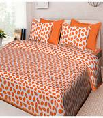 Orange 104 TC Cotton Printed Double Bedsheet with 2 Pillow Covers
