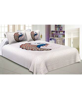 Beige 104 TC Cotton Printed Double Bedsheet with 2 Pillow Covers 1