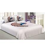 Beige 104 TC Cotton Printed Double Bedsheet with 2 Pillow Covers